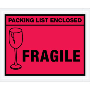 4 1/2 x 5 1/2" Red "Packing List Enclosed - Fragile" Envelopes