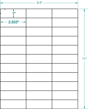 311308 - White Permanent Label, inkjet/laser/copier, 2 5/6 x 1, 3 across, 33 on a sheet, 100 sheets, qty 3,300