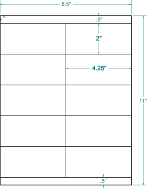 312603 - White Permanent Label, inkjet/laser/copier, 4 1/4 x 2, 2 across, 10 on a sheet, 100 sheets, qty 1,000