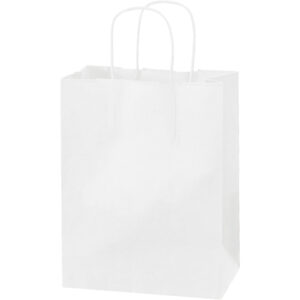 8 x 4 1/2 x 10 1/4" White Paper Shopping Bags
