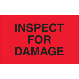 1 1/4 x 2" - "Inspect For Damage" (Fluorescent Red) Labels