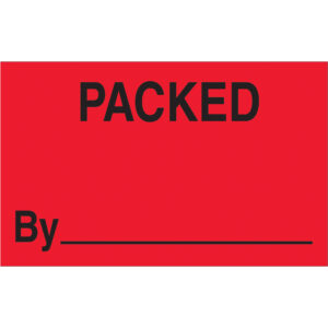 1 1/4 x 2" - "Packed By" (Fluorescent Red) Labels