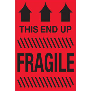 2 x 3" - "This End Up - Fragile" (Fluorescent Red) Labels