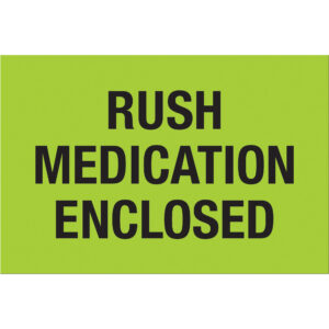 2 x 3" - "Rush - Medication Enclosed" (Fluorescent Green) Labels