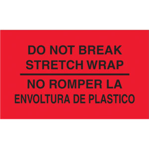 3 x 5" - "No Romper La Envoltura De Plastico" (Fluorescent Red) Bilingual Labels