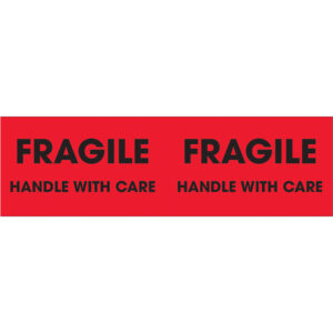 3 x 10" - "Fragile - Handle With Care" (Fluorescent Red) Labels