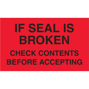 3 x 5" - "Check Contents Before Accepting" (Fluorescent Red) Labels