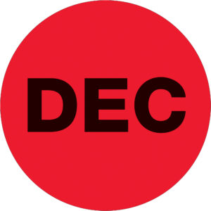 1" Circle - "DEC" (Fluorescent Red) Months of the Year Labels