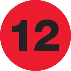 1" Circle - "12" (Fluorescent Red) Number Labels