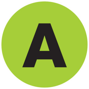 1" Circle - "A" (Fluorescent Green) Letter Labels